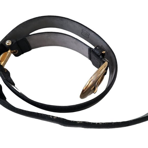 Vintage Daniel Hechter Belt Black Leather Gold Hardware - Picture 12 of 13